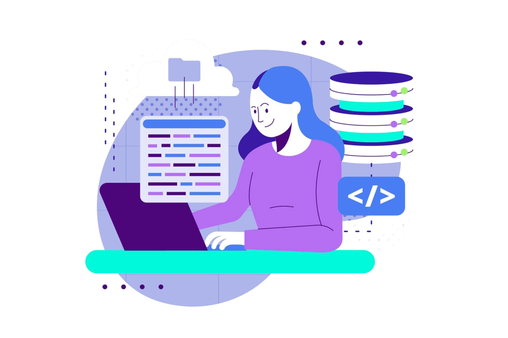 An illustration shows , a python expert is working on the code.
